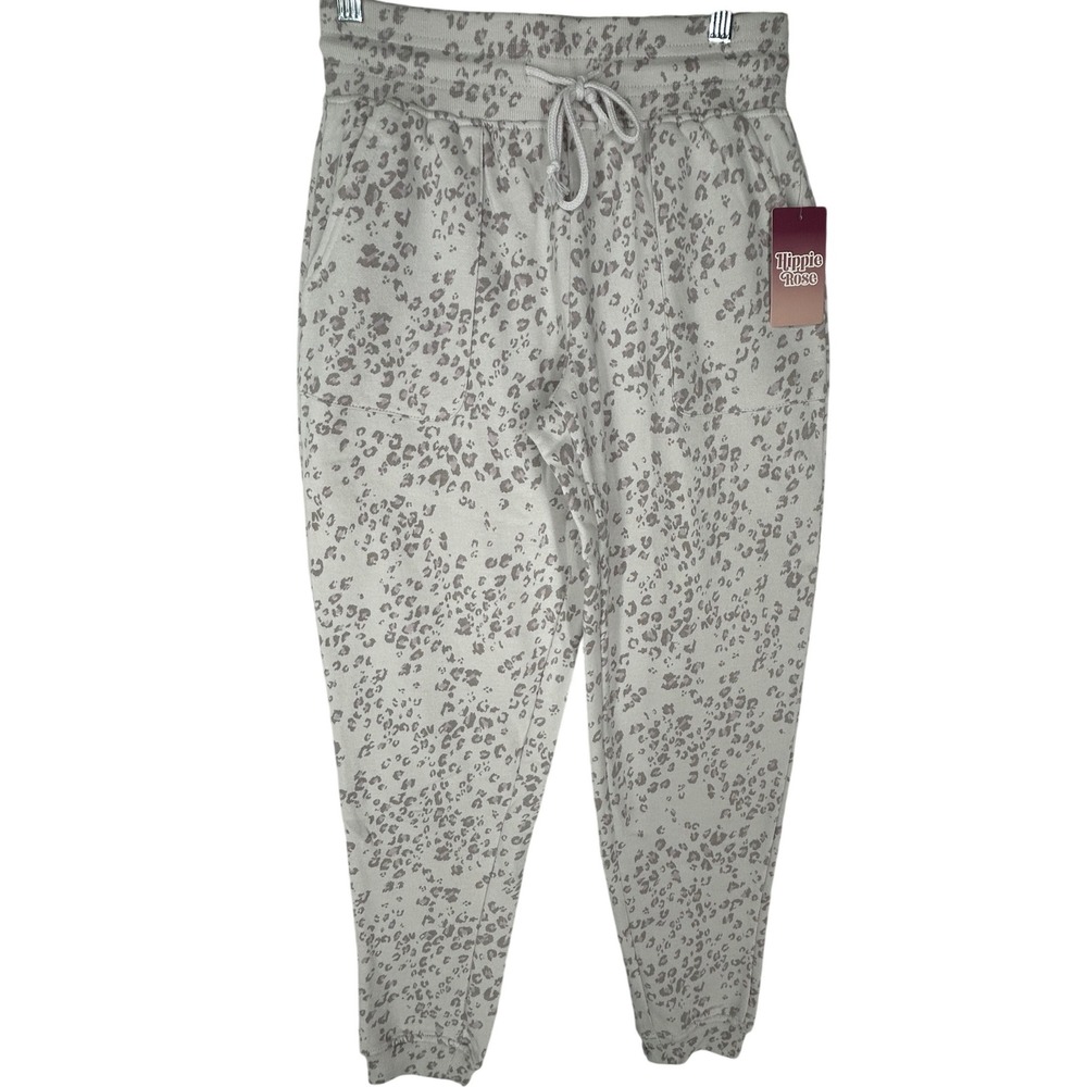 Hippie Rose Gray Leopard Print Jogger Sweat Pants Women's Size Small NWT